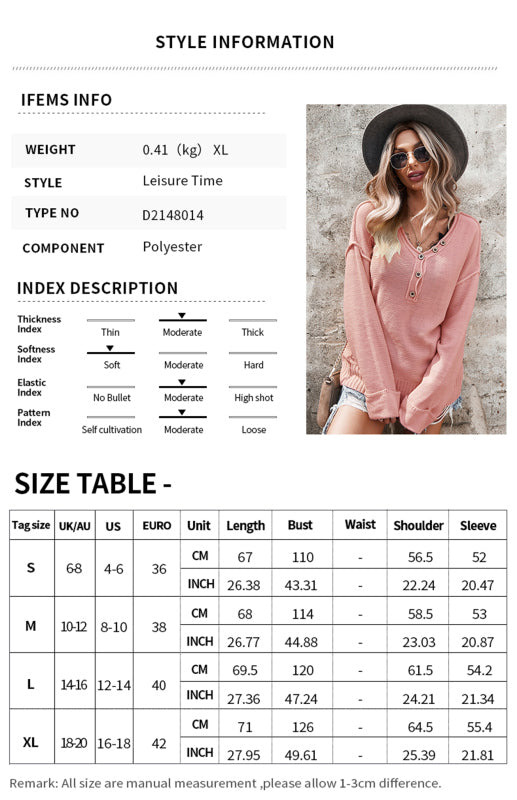 Women's Solid Color V Neck Single Breasted Sweater-[Adult]-[Female]-2022 Online Blue Zone Planet