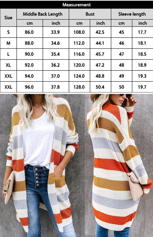 Ladies Fashion Striped Contrast Knit Cardigan BLUE ZONE PLANET