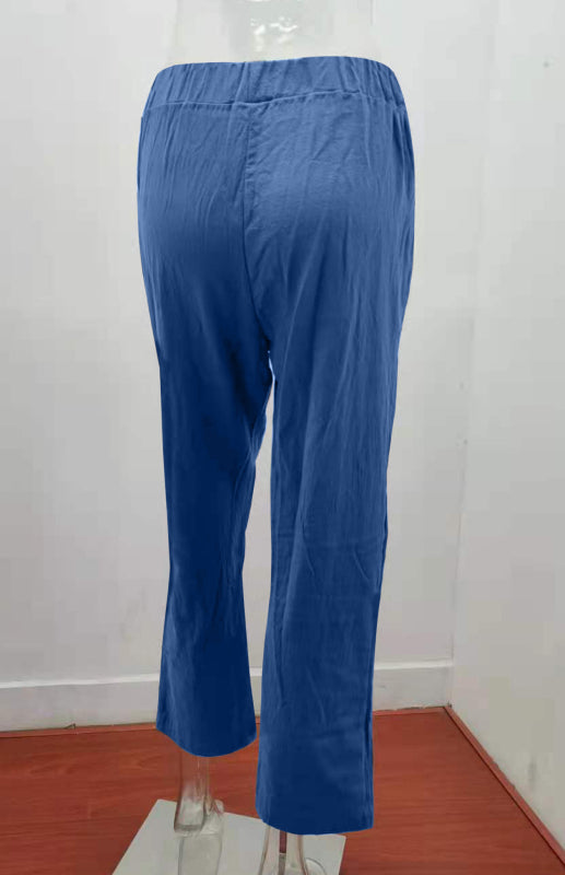 Women's European And American Elastic Waist Solid Color Belt Loose Trousers-[Adult]-[Female]-2022 Online Blue Zone Planet