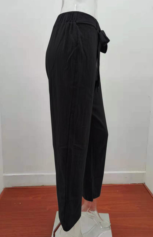 Women's European And American Elastic Waist Solid Color Belt Loose Trousers-[Adult]-[Female]-2022 Online Blue Zone Planet