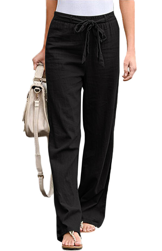 Women's European And American Elastic Waist Solid Color Belt Loose Trousers-[Adult]-[Female]-Black-S-2022 Online Blue Zone Planet