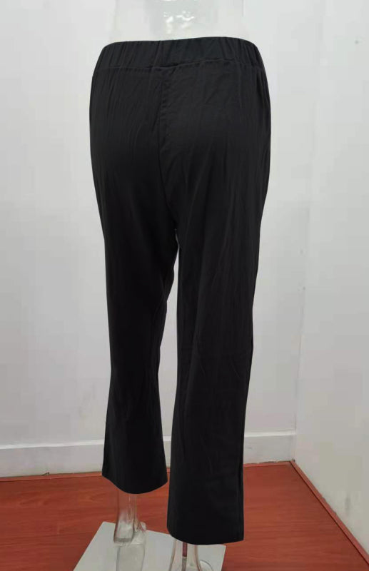 Women's European And American Elastic Waist Solid Color Belt Loose Trousers-[Adult]-[Female]-2022 Online Blue Zone Planet