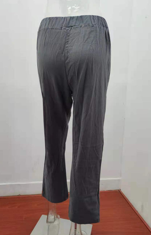 Women's European And American Elastic Waist Solid Color Belt Loose Trousers-[Adult]-[Female]-2022 Online Blue Zone Planet
