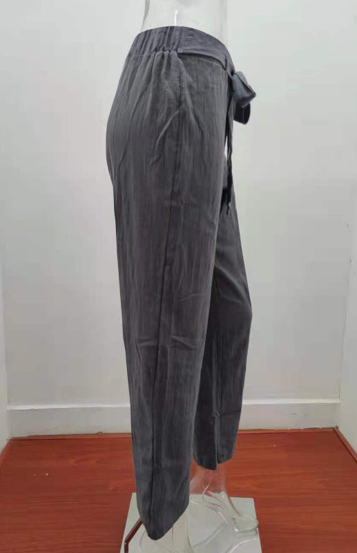 Women's European And American Elastic Waist Solid Color Belt Loose Trousers-[Adult]-[Female]-2022 Online Blue Zone Planet