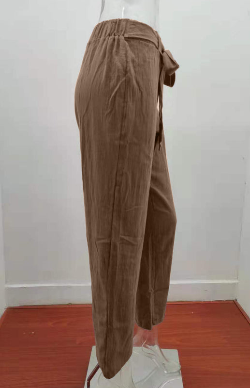Women's European And American Elastic Waist Solid Color Belt Loose Trousers-[Adult]-[Female]-2022 Online Blue Zone Planet