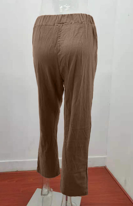 Women's European And American Elastic Waist Solid Color Belt Loose Trousers-[Adult]-[Female]-2022 Online Blue Zone Planet