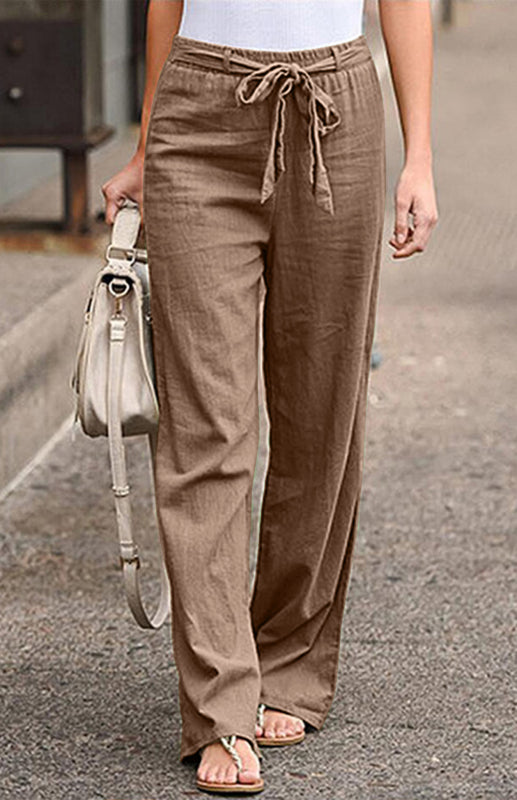 Women's European And American Elastic Waist Solid Color Belt Loose Trousers-[Adult]-[Female]-2022 Online Blue Zone Planet