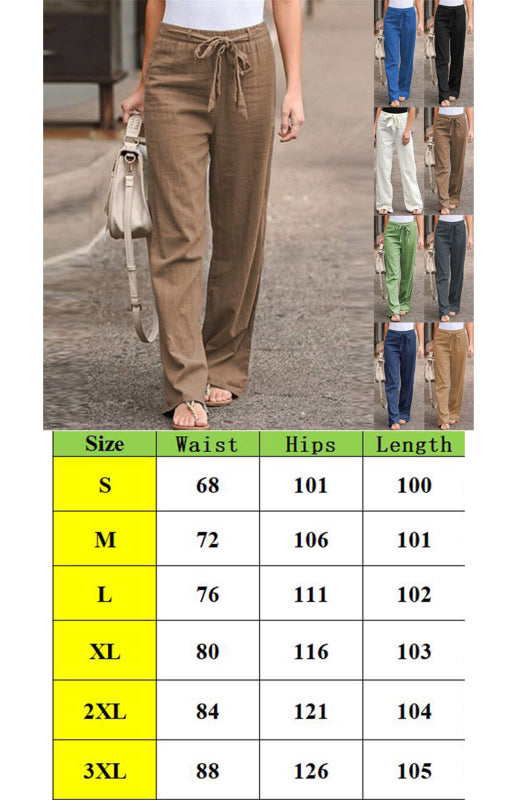 Women's European And American Elastic Waist Solid Color Belt Loose Trousers-[Adult]-[Female]-2022 Online Blue Zone Planet