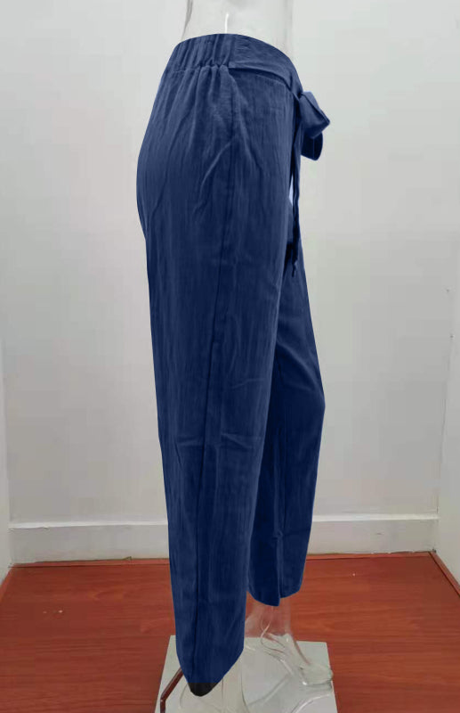Women's European And American Elastic Waist Solid Color Belt Loose Trousers-[Adult]-[Female]-2022 Online Blue Zone Planet