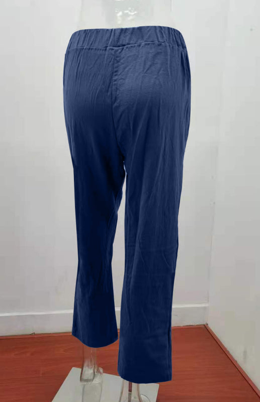 Women's European And American Elastic Waist Solid Color Belt Loose Trousers-[Adult]-[Female]-2022 Online Blue Zone Planet