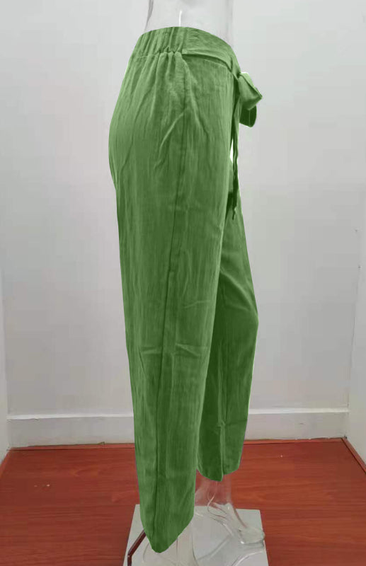 Women's European And American Elastic Waist Solid Color Belt Loose Trousers-[Adult]-[Female]-2022 Online Blue Zone Planet