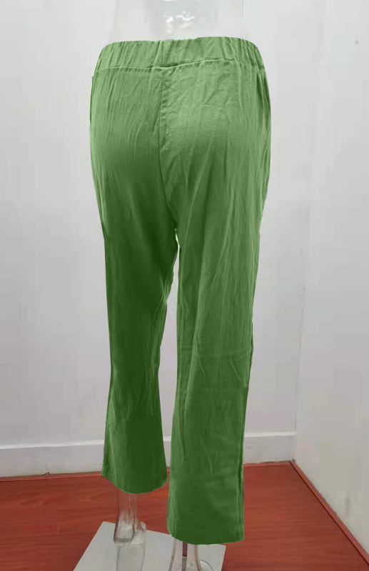 Women's European And American Elastic Waist Solid Color Belt Loose Trousers-[Adult]-[Female]-2022 Online Blue Zone Planet