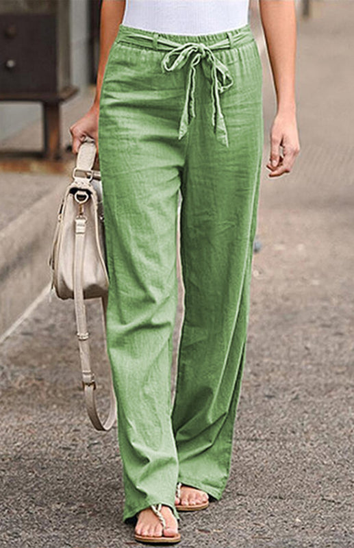 Women's European And American Elastic Waist Solid Color Belt Loose Trousers-[Adult]-[Female]-2022 Online Blue Zone Planet