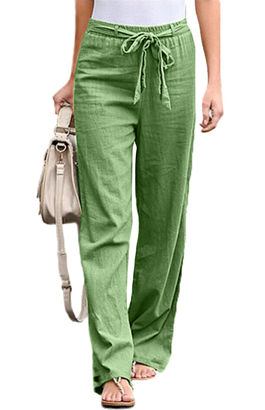 Women's European And American Elastic Waist Solid Color Belt Loose Trousers-[Adult]-[Female]-Pale green-S-2022 Online Blue Zone Planet