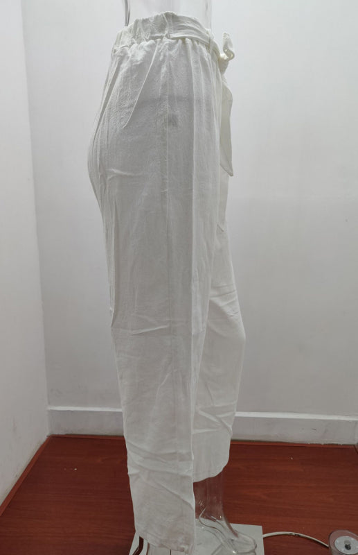 Women's European And American Elastic Waist Solid Color Belt Loose Trousers-[Adult]-[Female]-2022 Online Blue Zone Planet