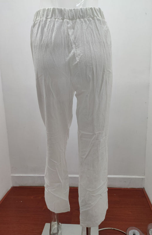 Women's European And American Elastic Waist Solid Color Belt Loose Trousers-[Adult]-[Female]-2022 Online Blue Zone Planet
