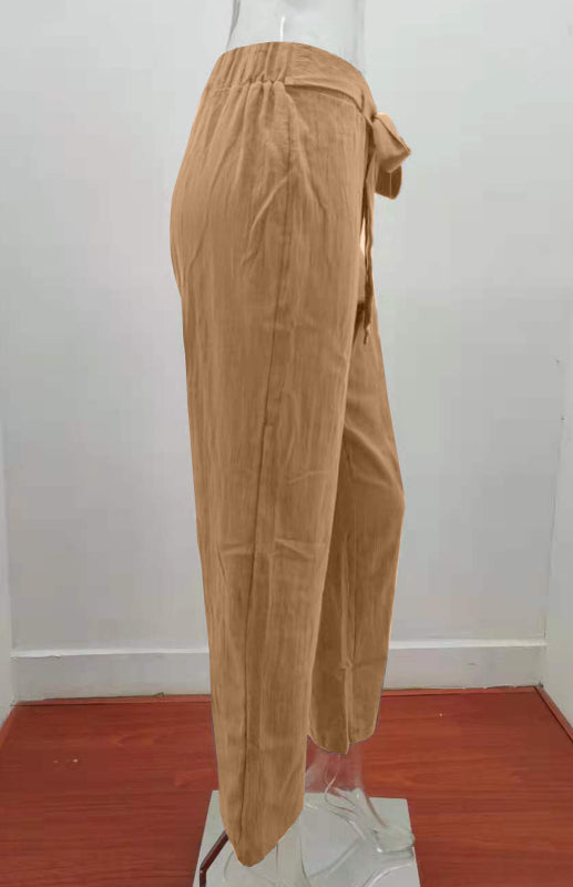 Women's European And American Elastic Waist Solid Color Belt Loose Trousers-[Adult]-[Female]-2022 Online Blue Zone Planet