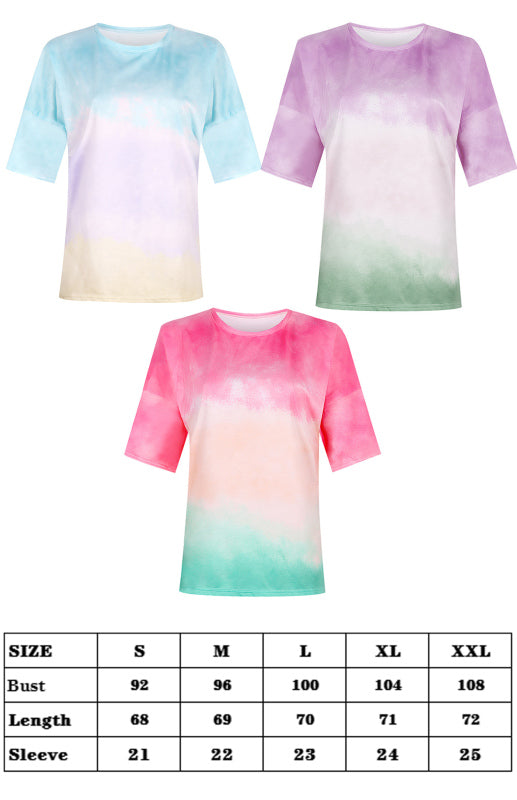 Women's Tie Dye Gradient Print Loose Tee Shirt For Women-[Adult]-[Female]-2022 Online Blue Zone Planet
