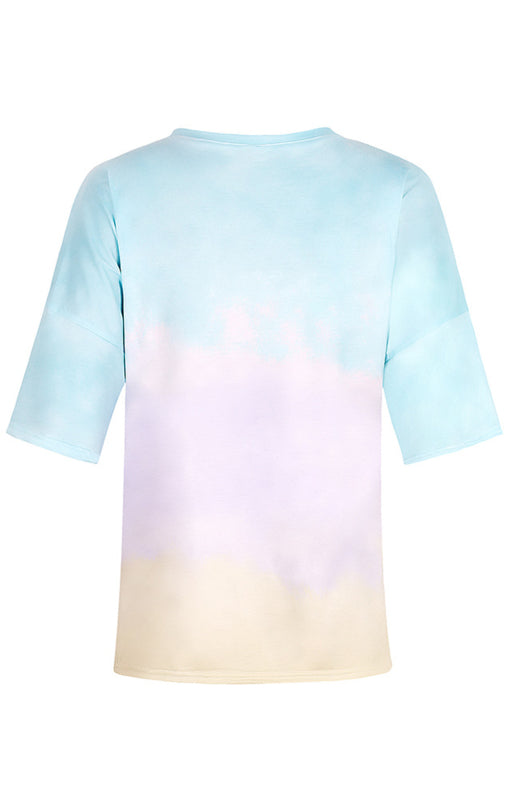 Women's Tie Dye Gradient Print Loose Tee Shirt For Women-[Adult]-[Female]-2022 Online Blue Zone Planet
