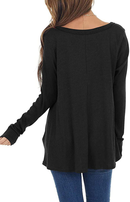 V-Neck Long-Sleeved Loose Bottoming Shirt-TOPS / DRESSES-[Adult]-[Female]-2022 Online Blue Zone Planet