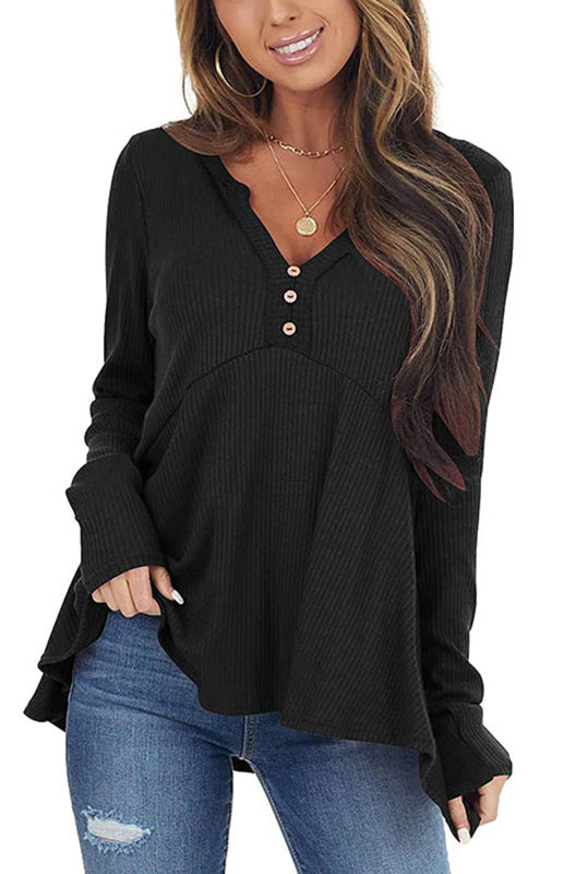 V-Neck Long-Sleeved Loose Bottoming Shirt-TOPS / DRESSES-[Adult]-[Female]-2022 Online Blue Zone Planet