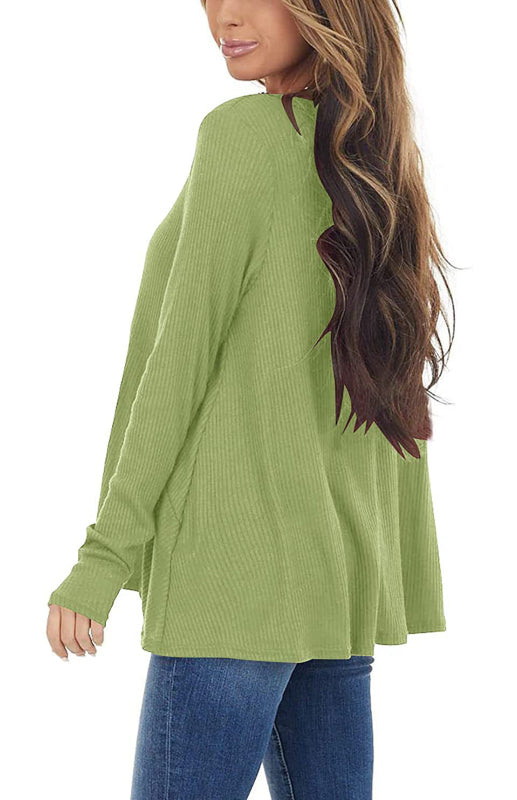 V-Neck Long-Sleeved Loose Bottoming Shirt-TOPS / DRESSES-[Adult]-[Female]-2022 Online Blue Zone Planet