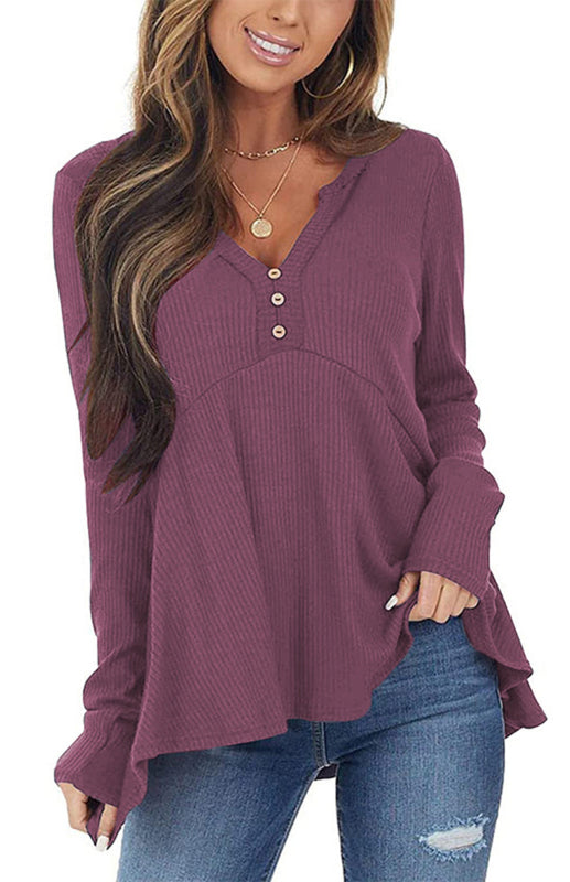 V-Neck Long-Sleeved Loose Bottoming Shirt-TOPS / DRESSES-[Adult]-[Female]-2022 Online Blue Zone Planet