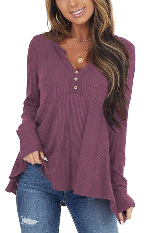 V-Neck Long-Sleeved Loose Bottoming Shirt-TOPS / DRESSES-[Adult]-[Female]-Medium purple-S-2022 Online Blue Zone Planet