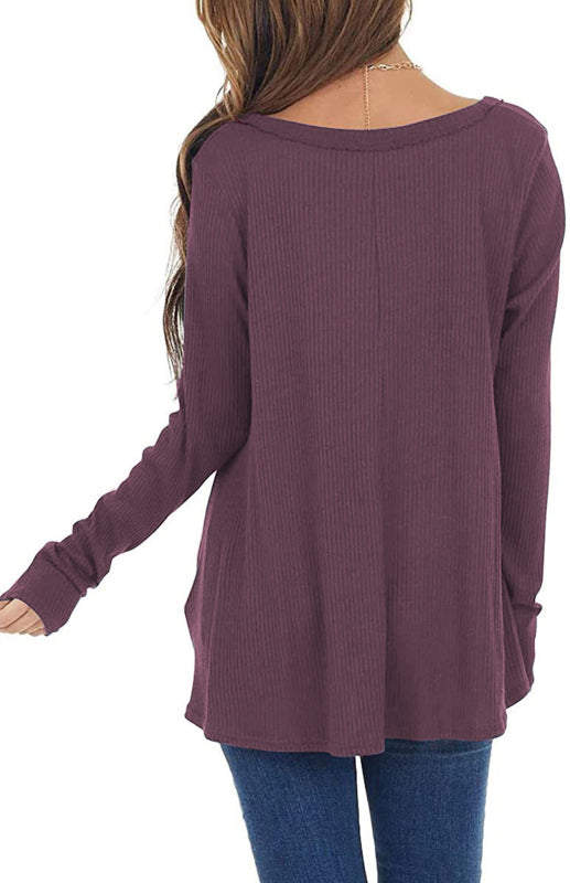 V-Neck Long-Sleeved Loose Bottoming Shirt-TOPS / DRESSES-[Adult]-[Female]-2022 Online Blue Zone Planet