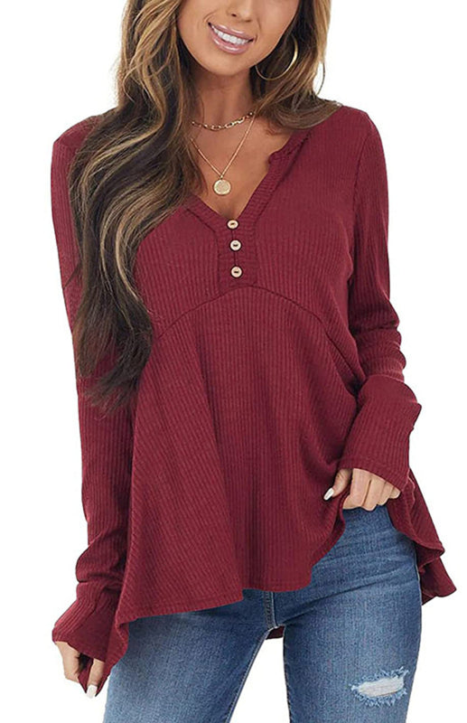 V-Neck Long-Sleeved Loose Bottoming Shirt-TOPS / DRESSES-[Adult]-[Female]-2022 Online Blue Zone Planet