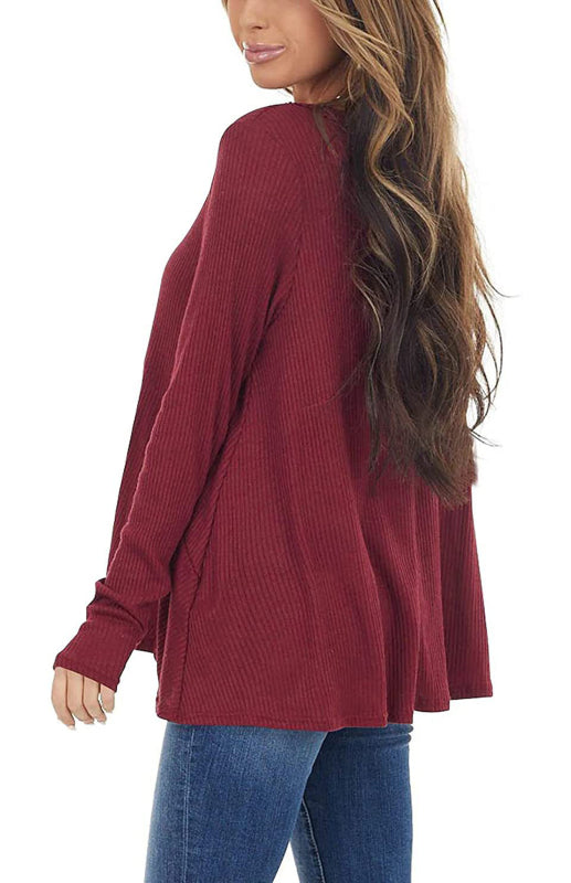 V-Neck Long-Sleeved Loose Bottoming Shirt-TOPS / DRESSES-[Adult]-[Female]-2022 Online Blue Zone Planet