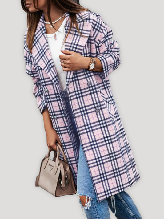 Ladies' Fashionable Double-Breasted Woolen Coat-[Adult]-[Female]-Pink-S-2022 Online Blue Zone Planet