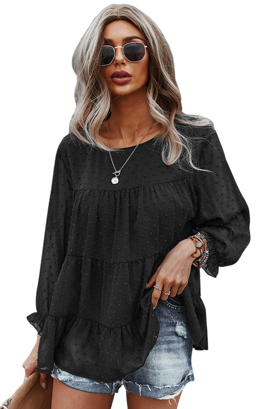 Blue Zone Planet | Ladies Round Neck Jacquard Top BLUE ZONE PLANET