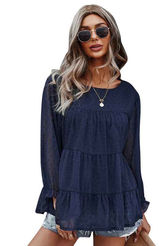 Blue Zone Planet | Ladies Round Neck Jacquard Top BLUE ZONE PLANET