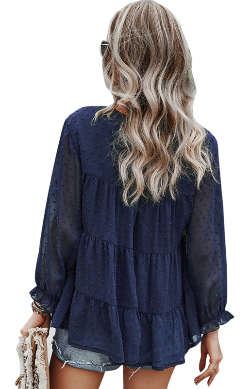Blue Zone Planet | Ladies Round Neck Jacquard Top BLUE ZONE PLANET