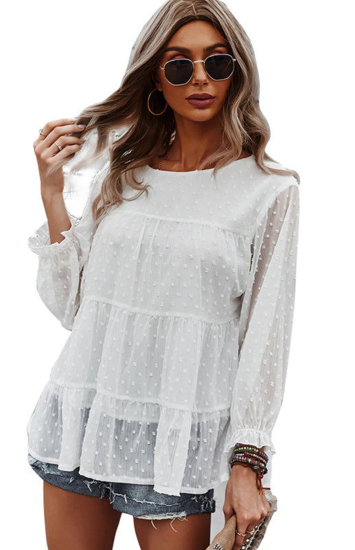 Blue Zone Planet | Ladies Round Neck Jacquard Top BLUE ZONE PLANET