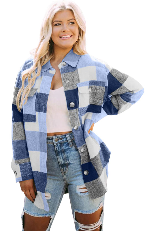 Blue Zone Planet | Plaid Shirt Single-Breasted Woolen Coat BLUE ZONE PLANET
