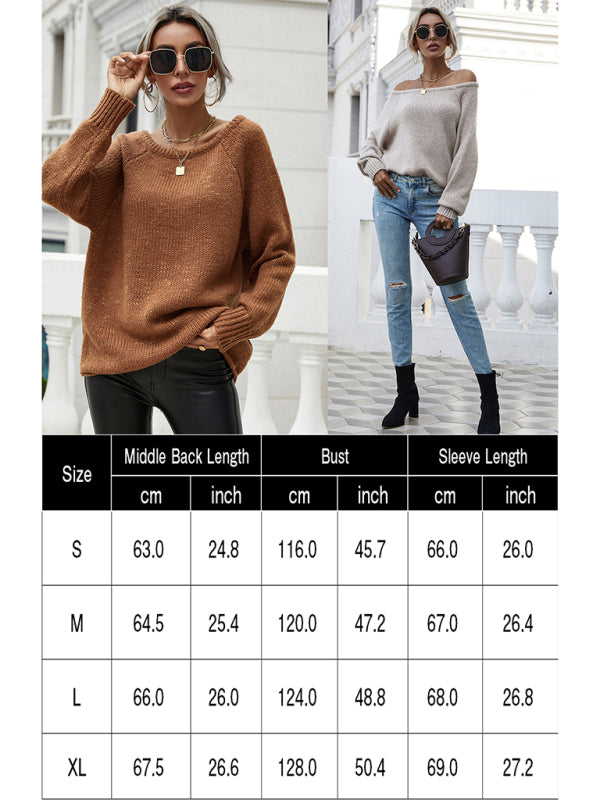 Blue Zone Planet | Women's Crew Neck Loose Long Sleeve Sweater-[Adult]-[Female]-2022 Online Blue Zone Planet