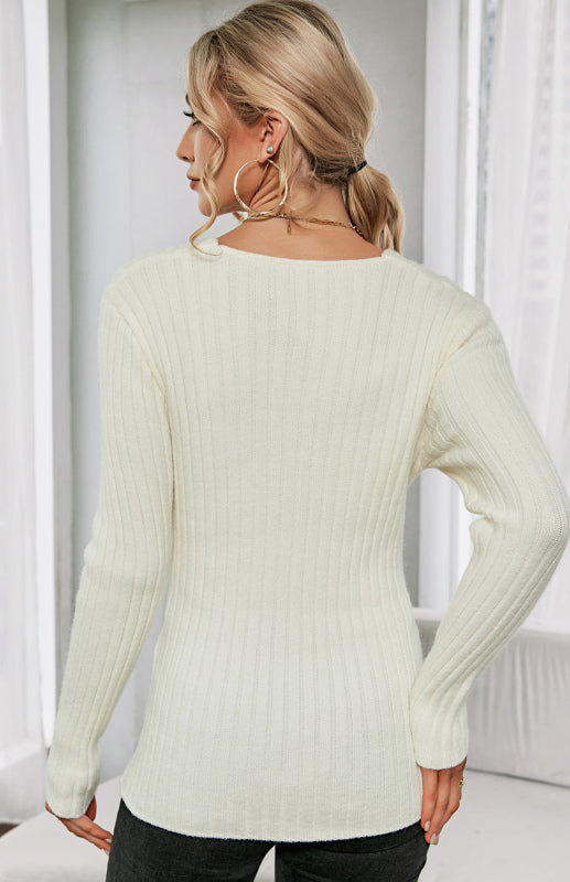 Women's V-Neck Pullover Cross Sweater-[Adult]-[Female]-Cracker khaki-S-2022 Online Blue Zone Planet