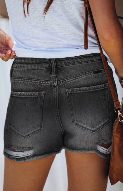 Women's Casual Washed And Torn Denim Shorts-[Adult]-[Female]-2022 Online Blue Zone Planet