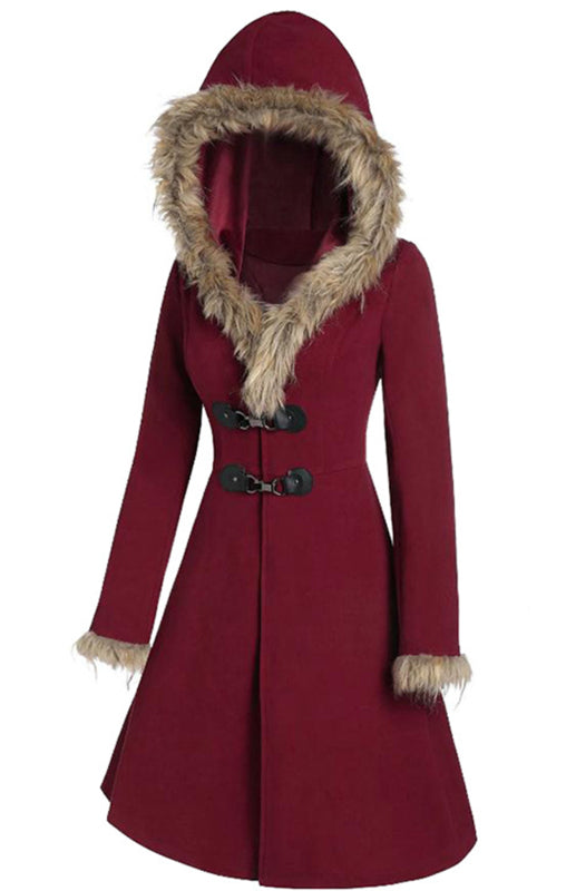 Solid-Colored Fur, Long-Sleeved Alloy Buckles, Duffel Coat-[Adult]-[Female]-2022 Online Blue Zone Planet