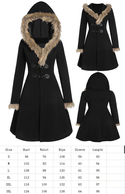 Solid-Colored Fur, Long-Sleeved Alloy Buckles, Duffel Coat-[Adult]-[Female]-2022 Online Blue Zone Planet