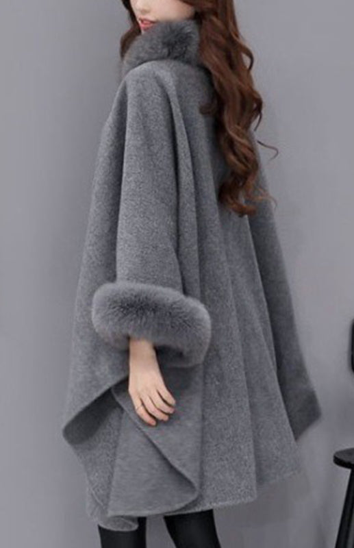 Blue Zone Planet | Korean version artificial fox fur collar imitation fox fur collar temperament cape coat women-TOPS / DRESSES-[Adult]-[Female]-2022 Online Blue Zone Planet