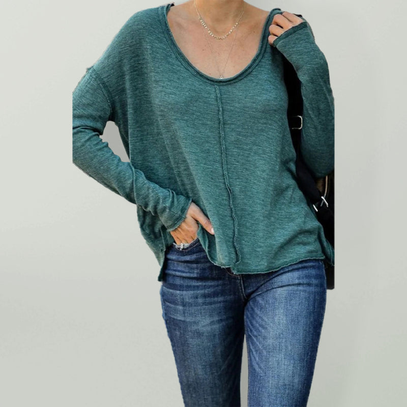 Women'S V-Neck Long-Sleeved Top-[Adult]-[Female]-Green-S-2022 Online Blue Zone Planet