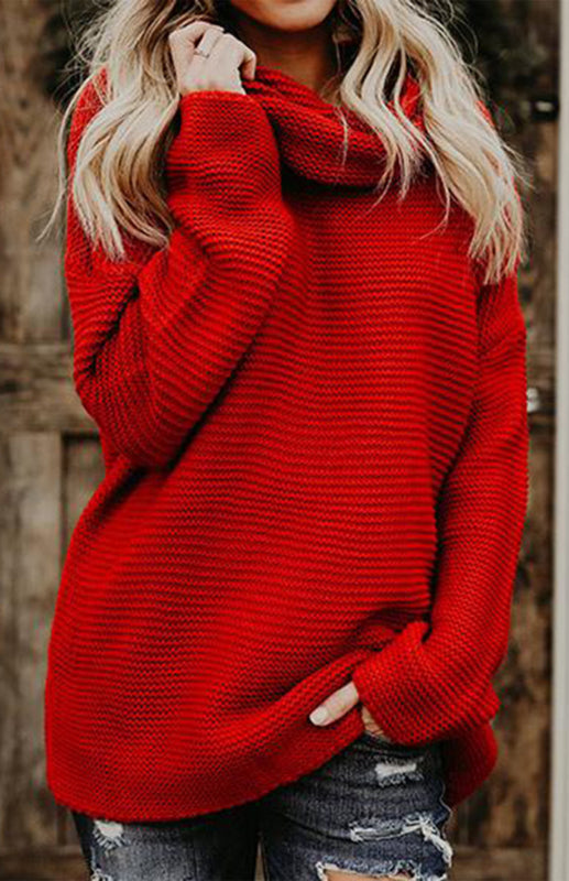 Blue Zone Planet | Knit Sweater Woman With Thick Thread, Long Sleeves And High Neck Pullover-TOPS / DRESSES-[Adult]-[Female]-Red-S-2022 Online Blue Zone Planet