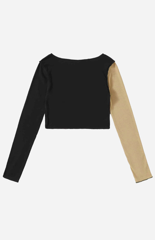 Blue Zone Planet | Short Stitched Crew Neck Long Sleeve Top BLUE ZONE PLANET
