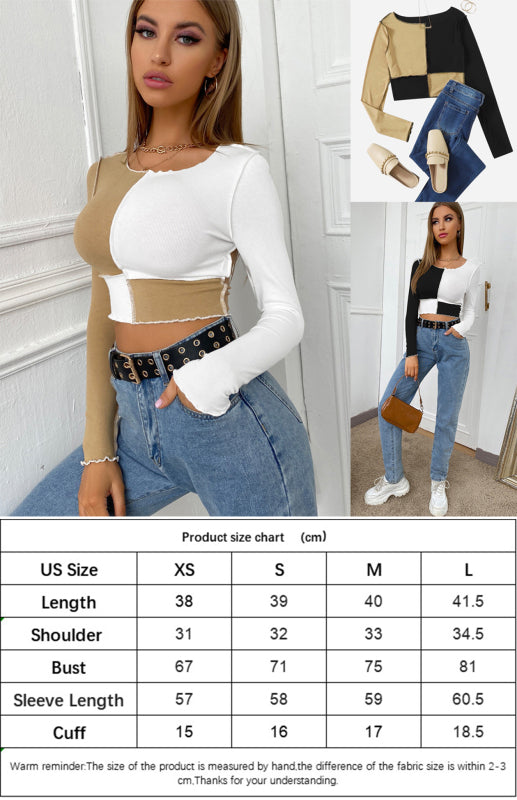 Blue Zone Planet | Short Stitched Crew Neck Long Sleeve Top BLUE ZONE PLANET