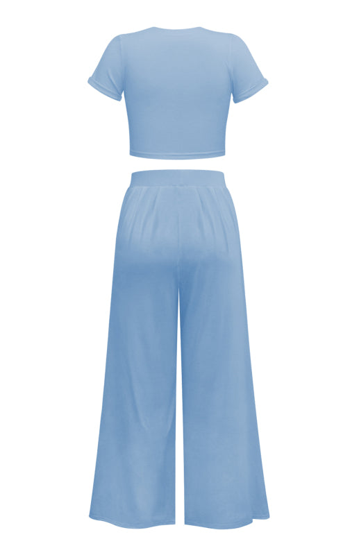 Blue Zone Planet | Commuter Home Ladies T-shirt Wide Leg Mopping Pants Set BLUE ZONE PLANET
