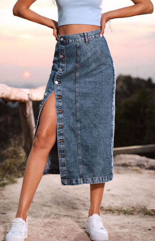 Blue Zone Planet |  Irregular Split Denim High Waist Skirt BLUE ZONE PLANET