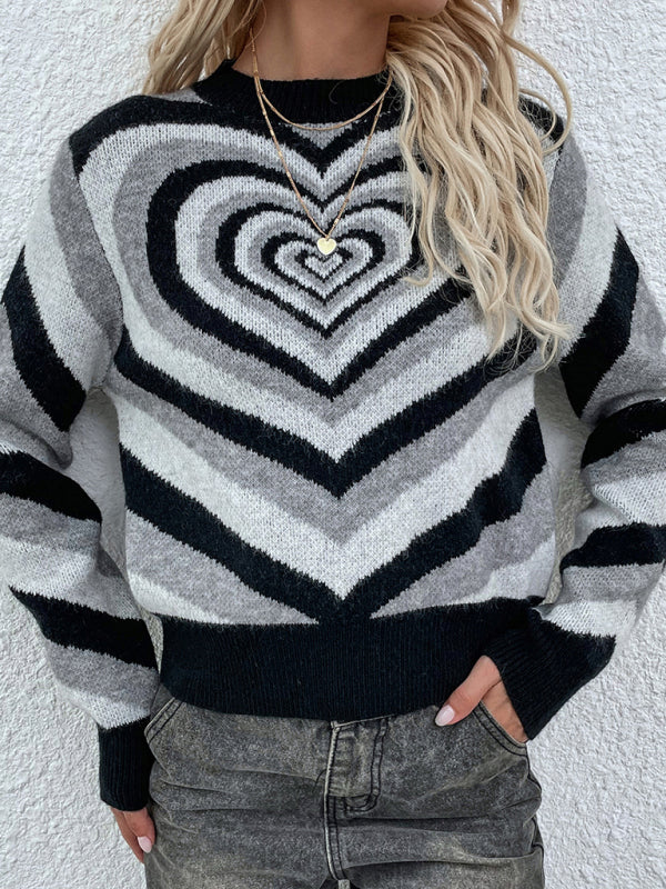 Women'S Round Neck Love Pullover Sweater BLUE ZONE PLANET